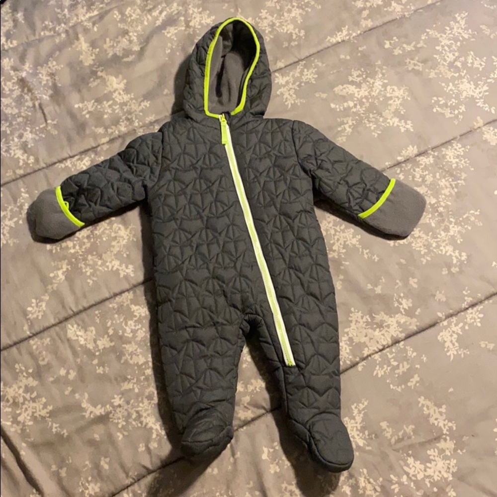 12 month gray fleece lined baby snowsuit